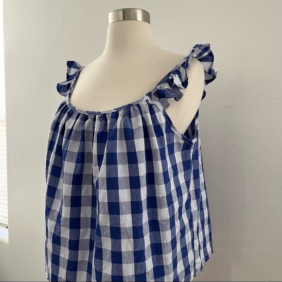 Joie Top Women's XL Blue White Gingham Plaid Ruffle Sleeveless Lightweight NWT - Picture 3 of 8